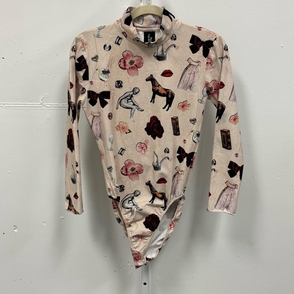 Samantha Pleet Starcrossed 3/4 Sleeve Bodysuit Collage Stretch Cream Medium - Picture 2 of 15